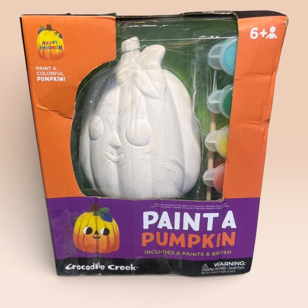 Paint a Pumpkin Ceramic Pumpkin and Paints, Brush and Instructions Kids 6+ NWB